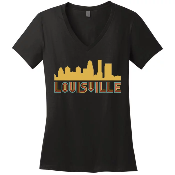 Vintage Retro Louisville Kentucky Skyline Women's V-Neck T-Shirt