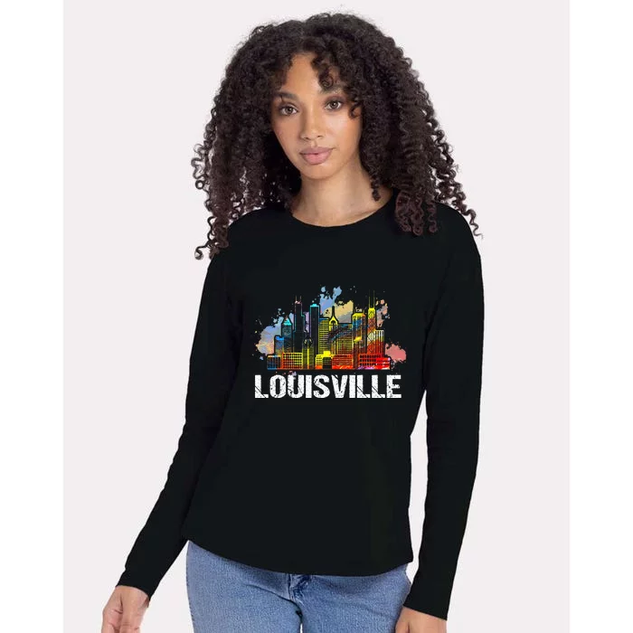 Vintage Retro Louisville Kentucky Skyline Gift Womens Cotton Relaxed Long Sleeve T-Shirt