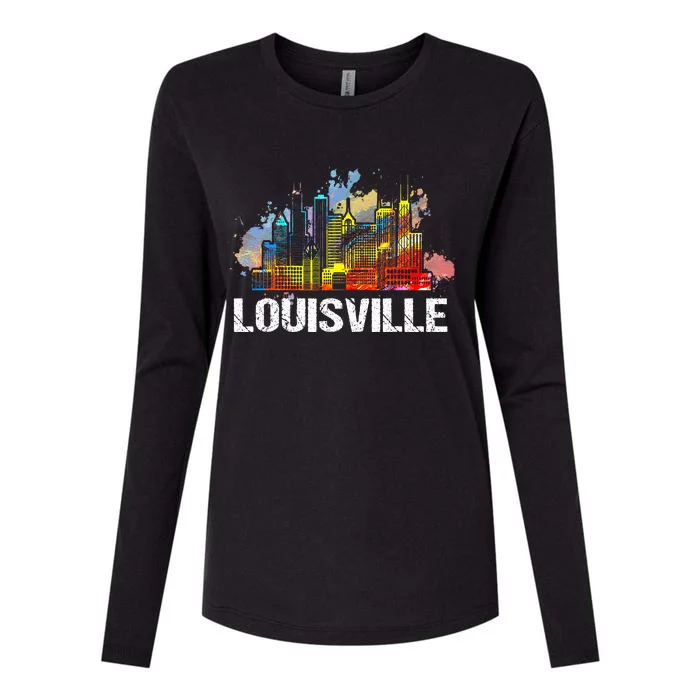 Vintage Retro Louisville Kentucky Skyline Gift Womens Cotton Relaxed Long Sleeve T-Shirt