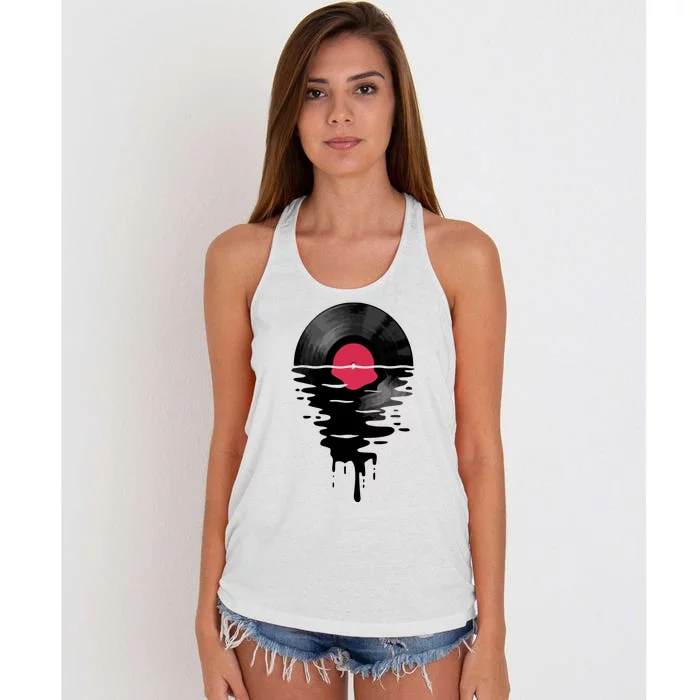 Vinyl Record Music Lp Classic 80s Sunset Women's Knotted Racerback Tank