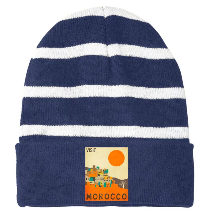 Vintage Retro Morocco Poster Striped Beanie with Solid Band