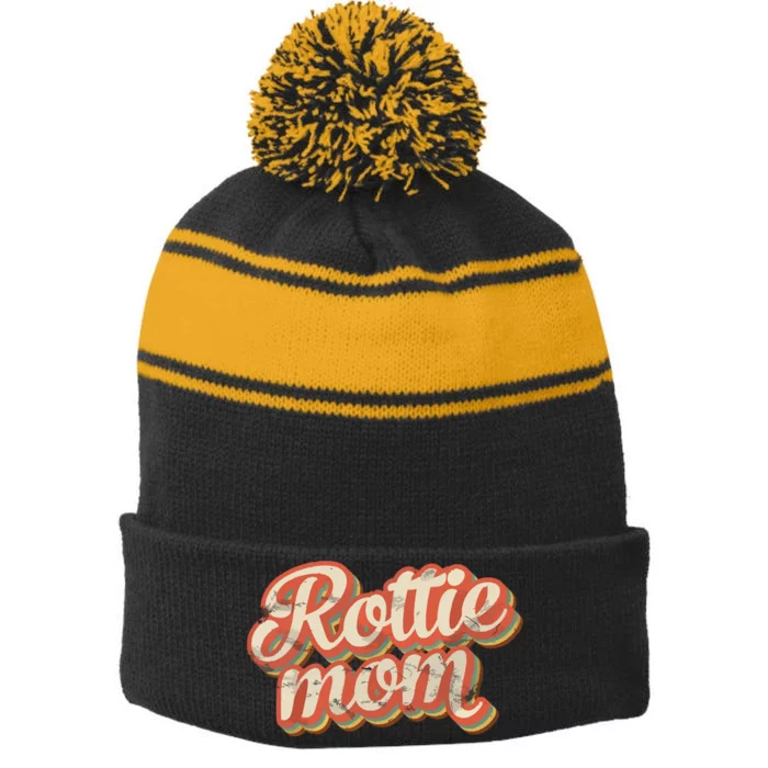 Vintage Rottweiler Mom Gift Rott Dog Lover Pet Rottie Mama Stripe Pom Pom Beanie