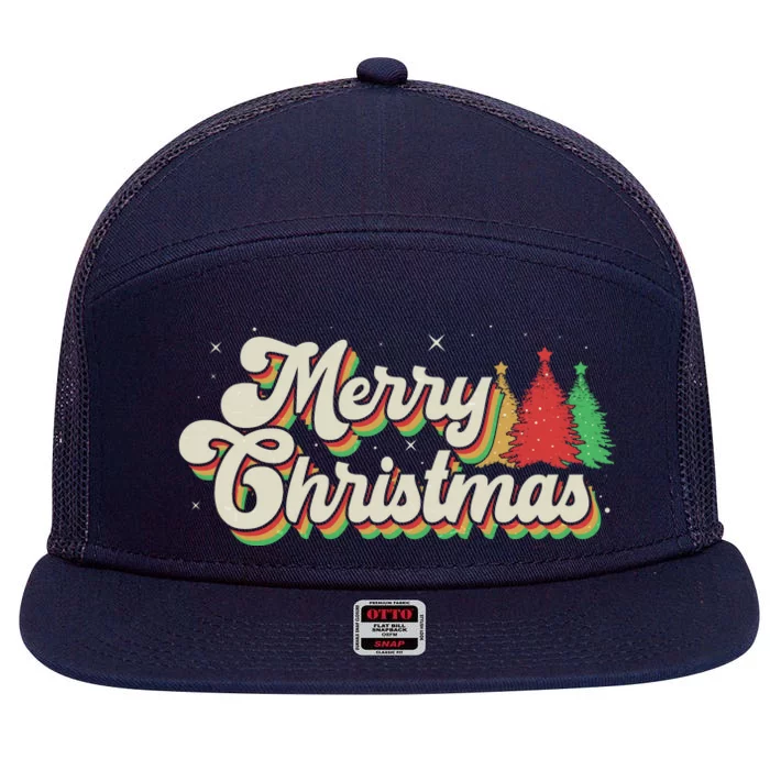 Vintage Retro Merry Christmas 7 Panel Mesh Trucker Snapback Hat