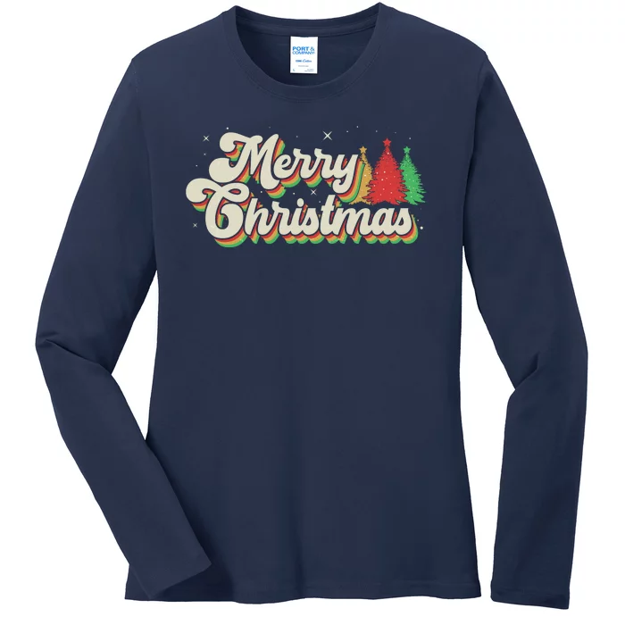 Vintage Retro Merry Christmas Ladies Long Sleeve Shirt