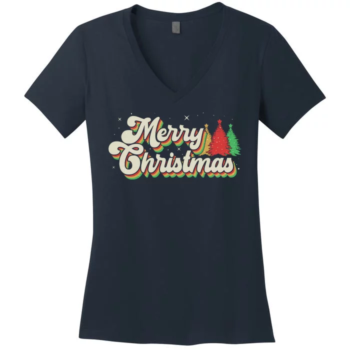 Vintage Retro Merry Christmas Women's V-Neck T-Shirt