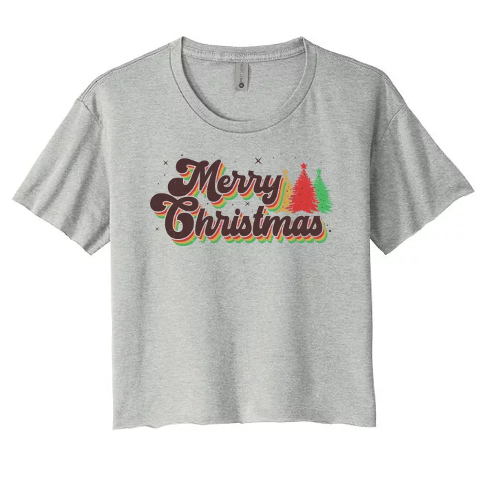 Vintage Retro Merry Christmas Women's Crop Top Tee