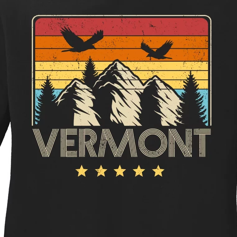 Vermont Retro Mountain Eagle Ladies Long Sleeve Shirt