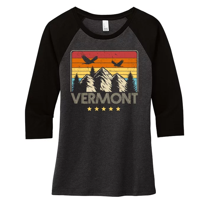 Vermont Retro Mountain Eagle Women's Tri-Blend 3/4-Sleeve Raglan Shirt