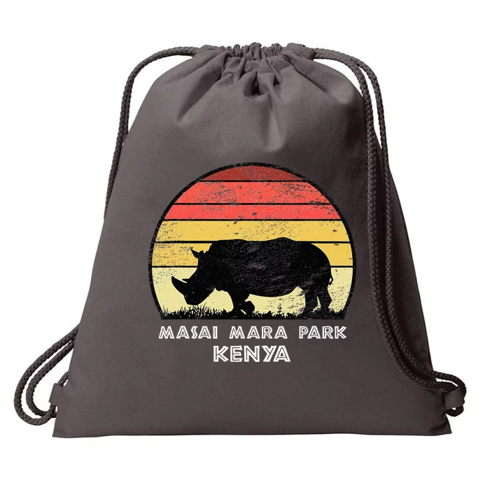 Vintage Retro Masai Mara Park Kenya Africa Safari Rhino Drawstring Bag