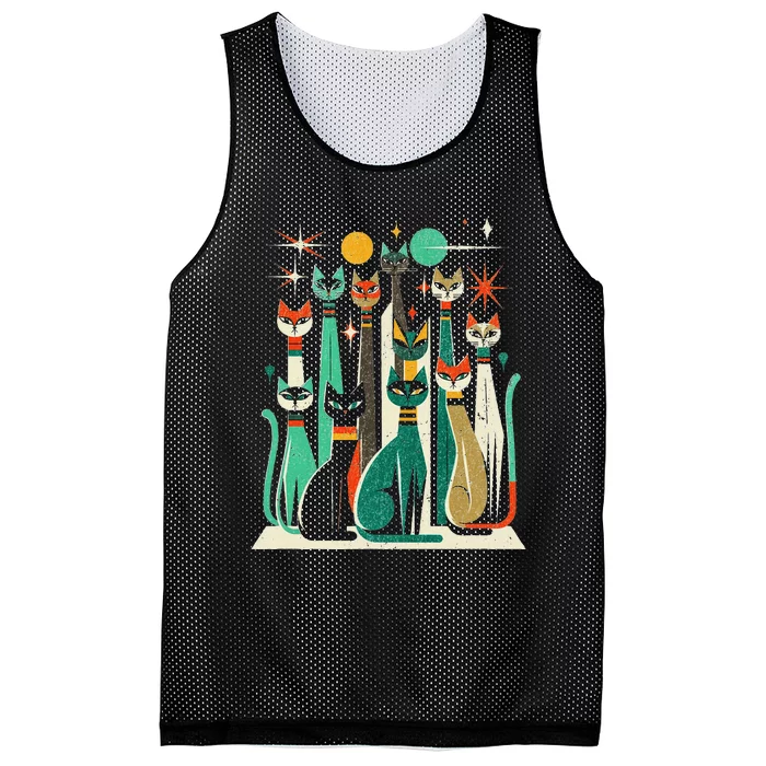 Vintage Retro Mid Century Long Neck Cats 50s 60s Style Mesh Reversible Basketball Jersey Tank