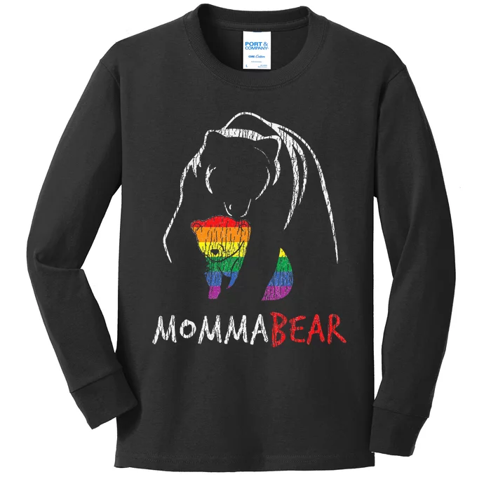 Vintage Rainbow Mama Bear Hug Love Support Parent Pride LGBT Kids Long Sleeve Shirt