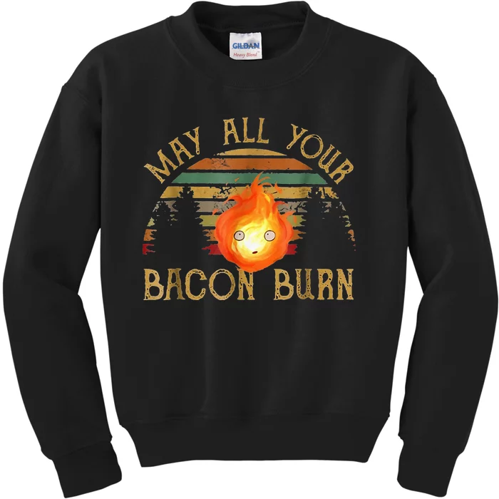 Vintage Retro May All Your Bacon Burn BBQ Grunge Kids Sweatshirt