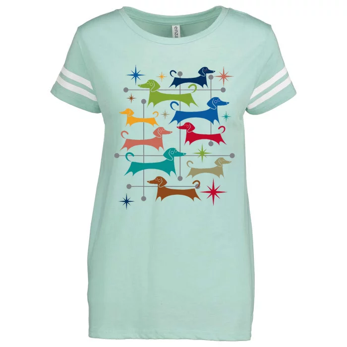 Vintage Retro Midcentury Modern Style Dachshunds Dogs Enza Ladies Jersey Football T-Shirt