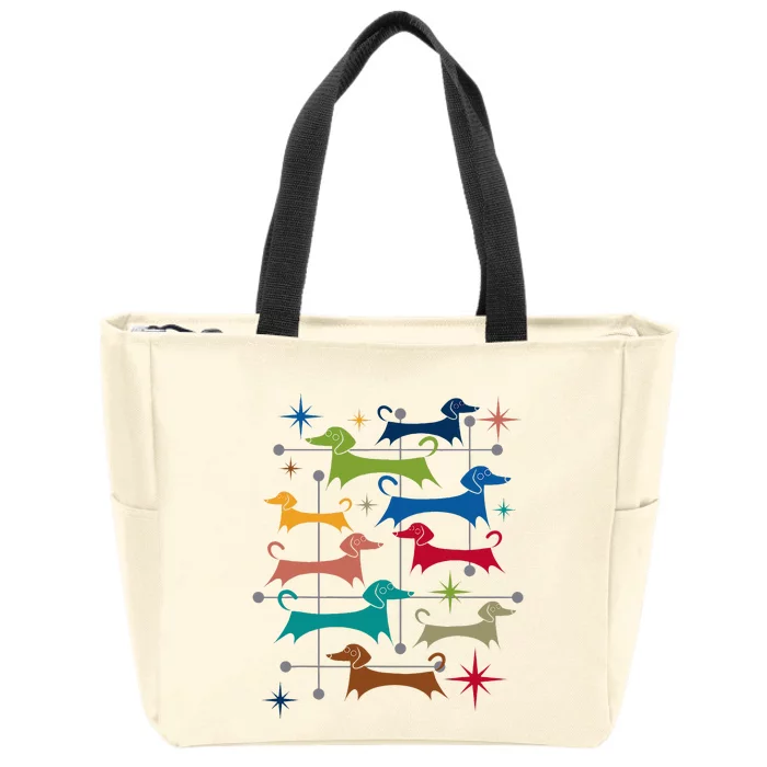 Vintage Retro Midcentury Modern Style Dachshunds Dogs Zip Tote Bag