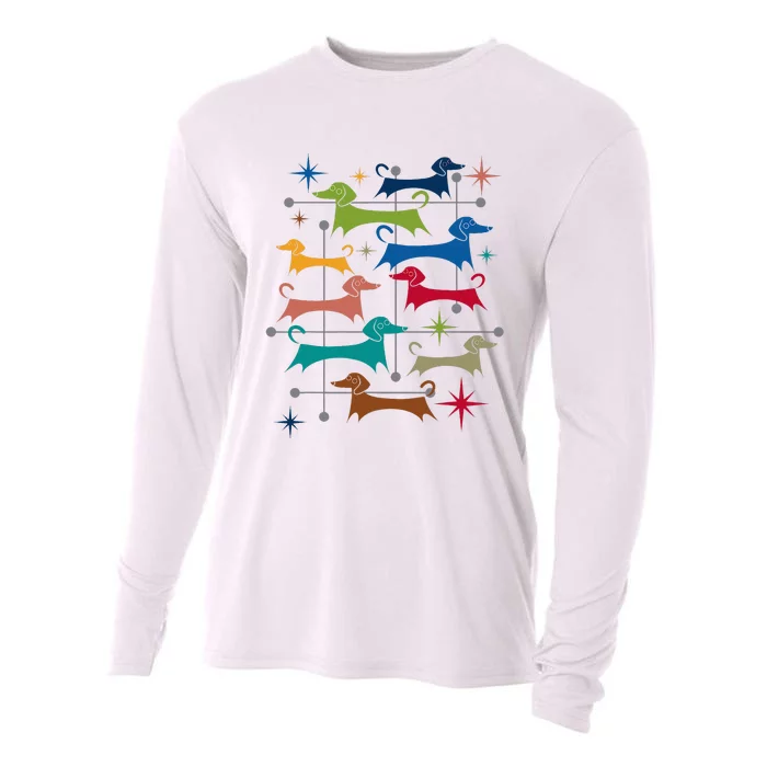 Vintage Retro Midcentury Modern Style Dachshunds Dogs Cooling Performance Long Sleeve Crew