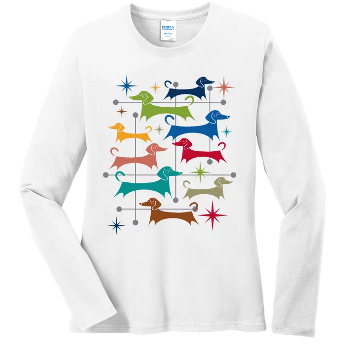 Vintage Retro Midcentury Modern Style Dachshunds Dogs Ladies Long Sleeve Shirt