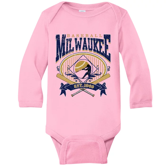 Vintage Retro Milwaukee Baseball Baby Long Sleeve Bodysuit