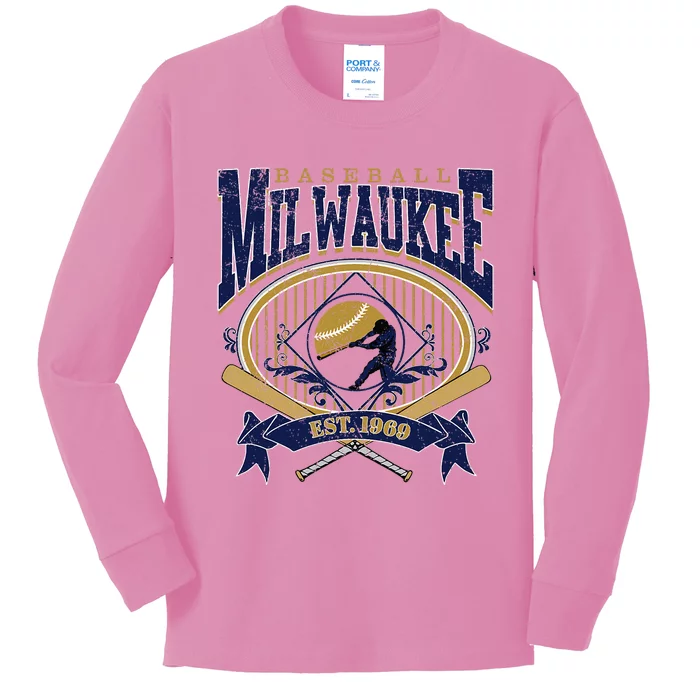 Vintage Retro Milwaukee Baseball Kids Long Sleeve Shirt