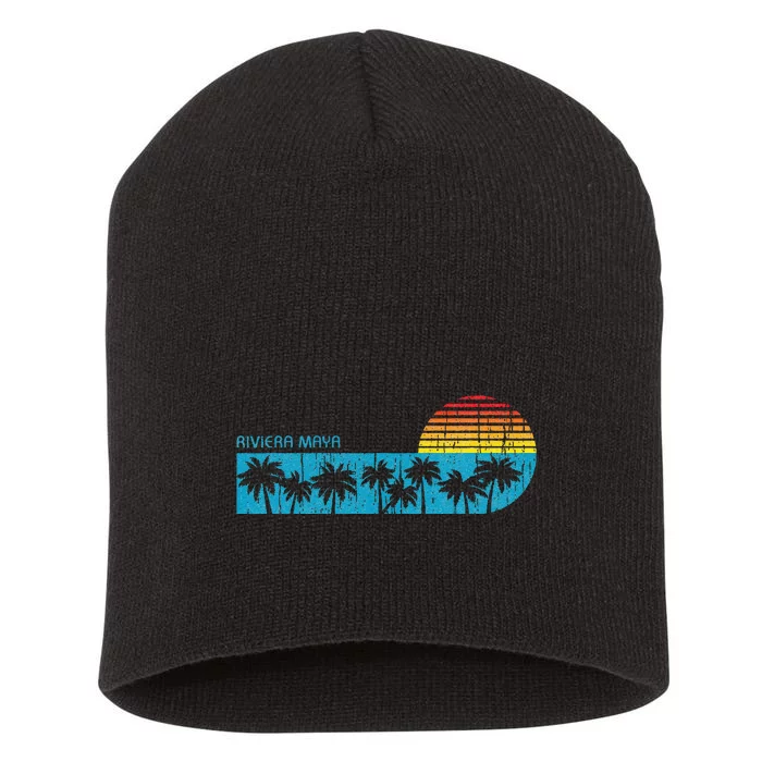 Vintage Riviera Maya Mexico Beach Sunset Vacation Souvenir Short Acrylic Beanie