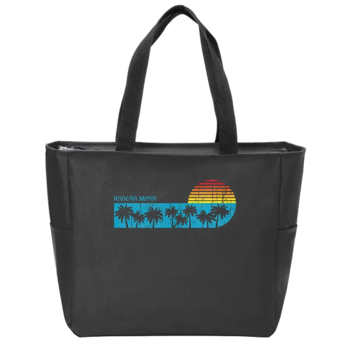 Vintage Riviera Maya Mexico Beach Sunset Vacation Souvenir Zip Tote Bag