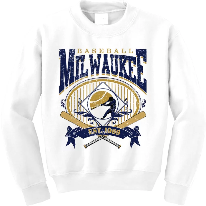 Vintage Retro Milwaukee Baseball Kids Sweatshirt