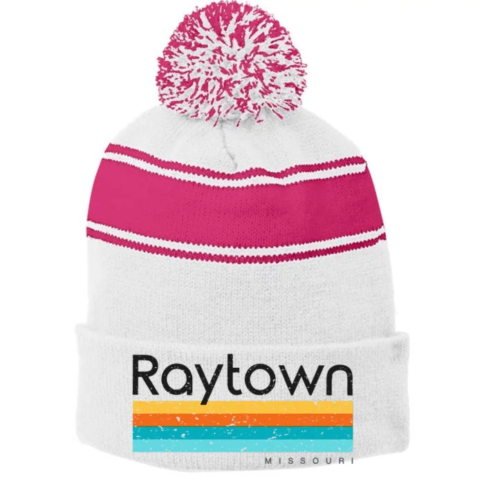 Vintage Raytown Mo Missouri Usa Retro Design Stripe Pom Pom Beanie