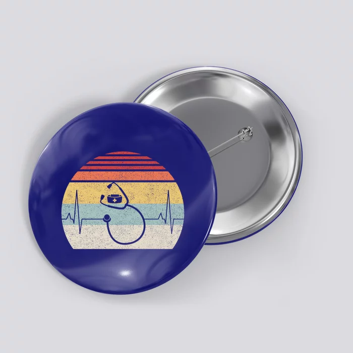 Vintage Retro Nurse Stethoscope Heartbeat Gift Button