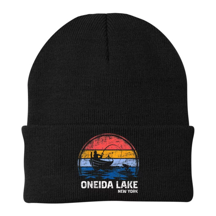 Vintage Retro New York Oneida Lake Summer Fishing Knit Cap Winter Beanie