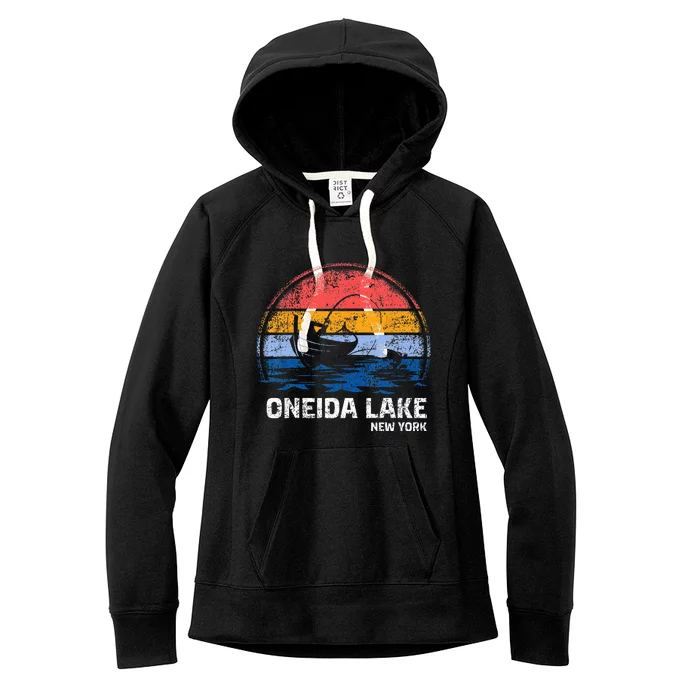 Vintage Retro New York Oneida Lake Summer Fishing Women's Fleece Hoodie