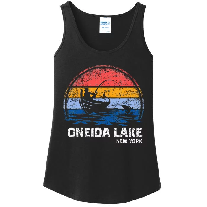 Vintage Retro New York Oneida Lake Summer Fishing Ladies Essential Tank