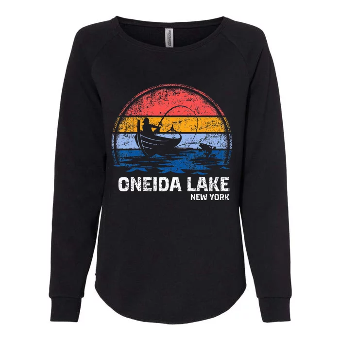 Vintage Retro New York Oneida Lake Summer Fishing Womens California Wash Sweatshirt