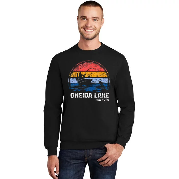 Vintage Retro New York Oneida Lake Summer Fishing Tall Sweatshirt