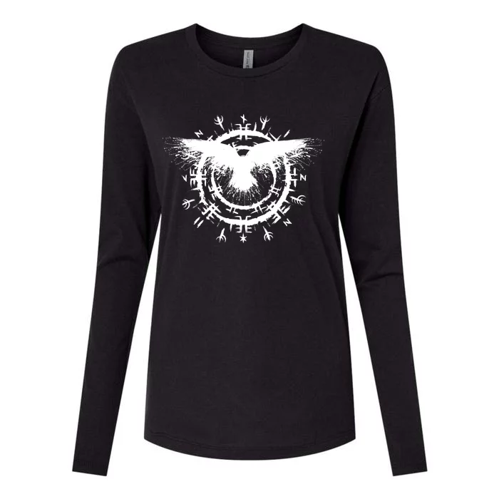 Viking Raven, Nordic Compass, Norse Runes, Viking Warrior Womens Cotton Relaxed Long Sleeve T-Shirt