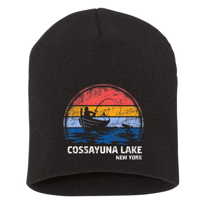 Vintage Retro New York Cossayuna Lake Summer Fishing Short Acrylic Beanie