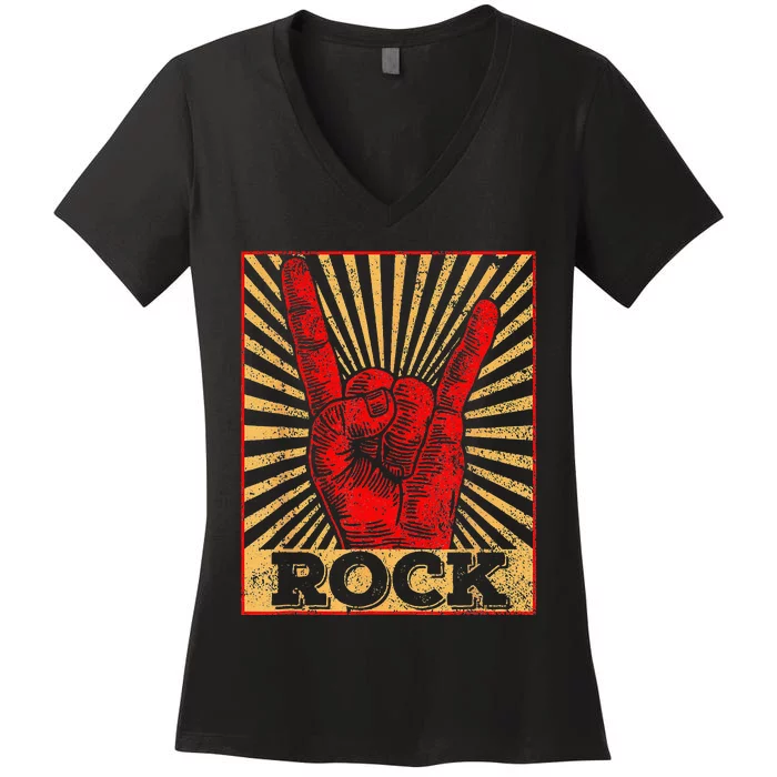 Vintage Rock n Roll Concert Band Retro Tee Gift Women's V-Neck T-Shirt