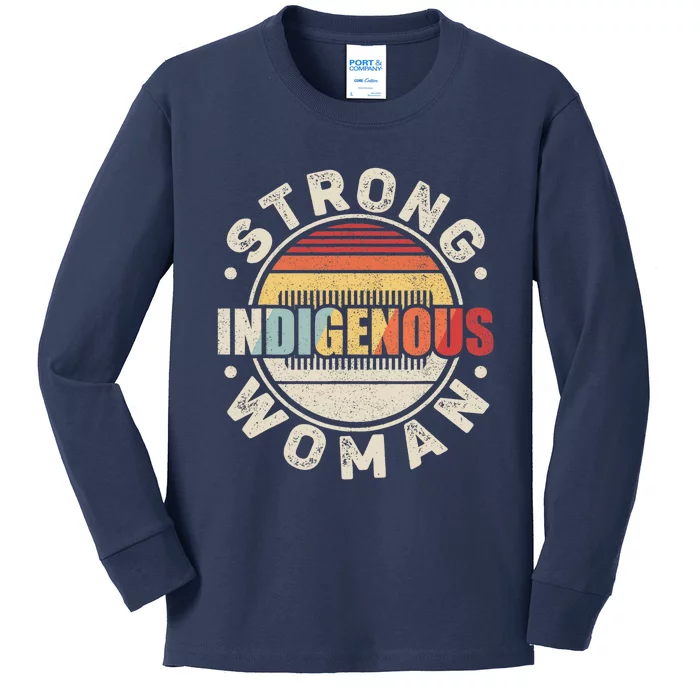 Vintage Retro Native American Strong Indigenous Woman Kids Long Sleeve Shirt