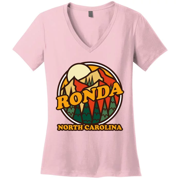 Vintage Ronda North Carolina Mountain Hiking Souvenir Women's V-Neck T-Shirt