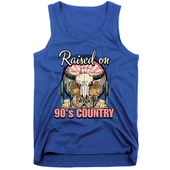 Vintage Raised On 90S Country Music Bull Skull Western Tank Top