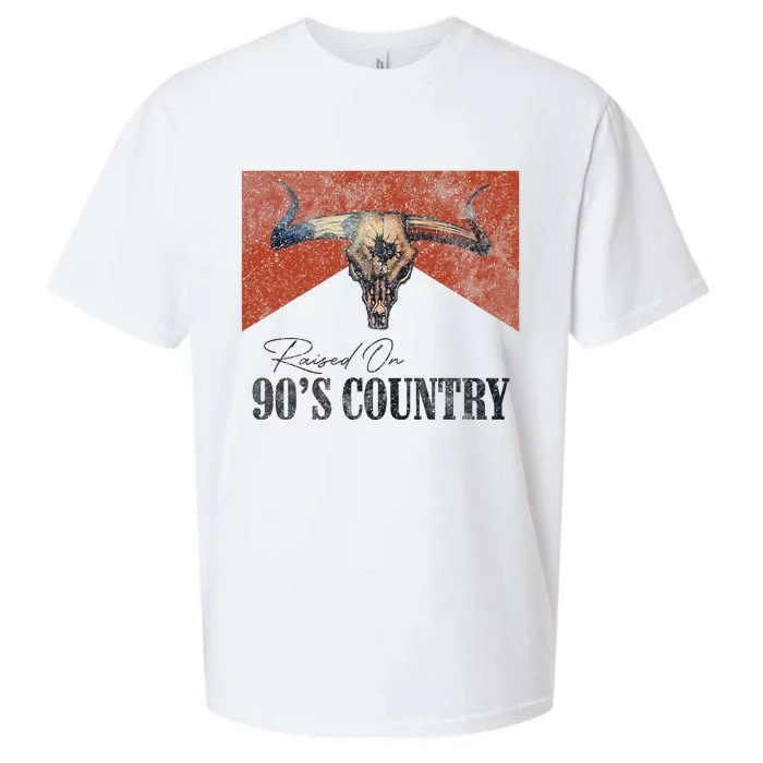 Vintage Raised On 90S Country Music Bull Skull Western Sueded Cloud Jersey T-Shirt