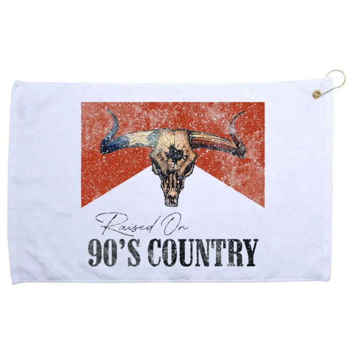 Vintage Raised On 90s Country Music Bull Skull Western Grommeted Golf Towel