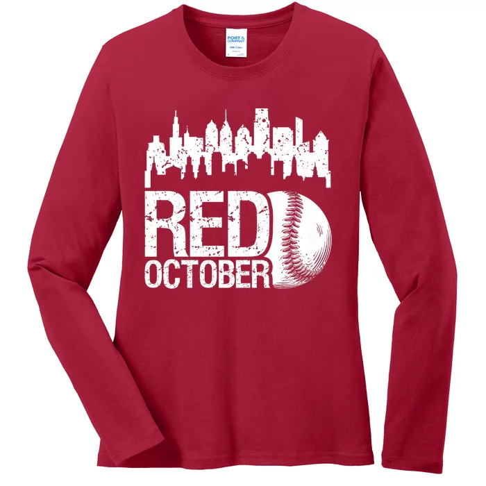 Vintage Red October Philly_ Baseball Retro Skyline Ladies Long Sleeve Shirt