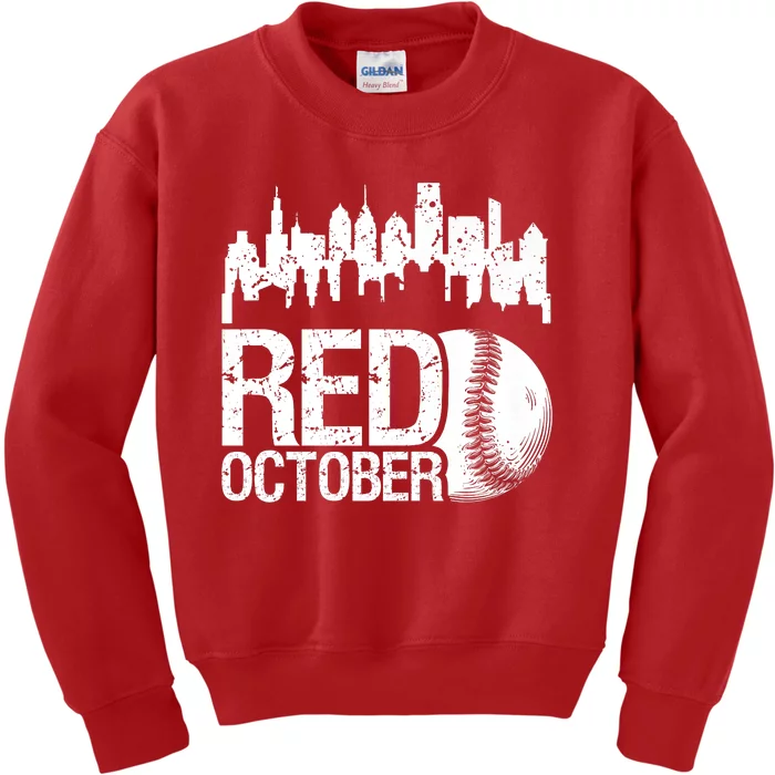 Vintage Red October Philly_ Baseball Retro Skyline Kids Sweatshirt