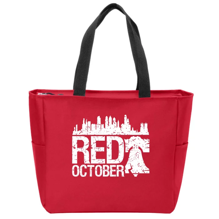 Vintage Red October Philadelphia Skyline Baseball Zip Tote Bag