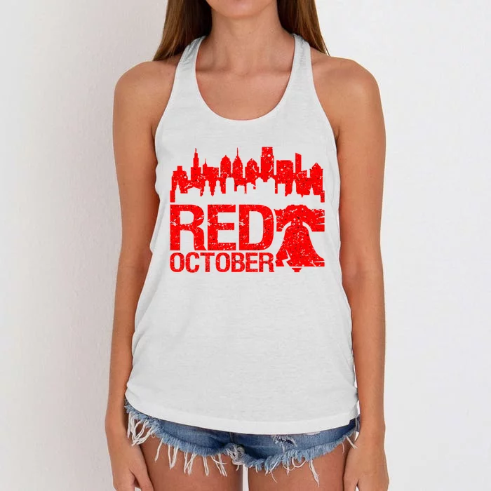 Vintage Red October Philadelphia Skyline Baseball Women's Knotted Racerback Tank