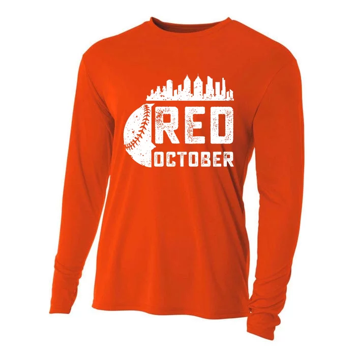 Vintage Red October Philadelphia Skyline Baseball Cooling Performance Long Sleeve Crew