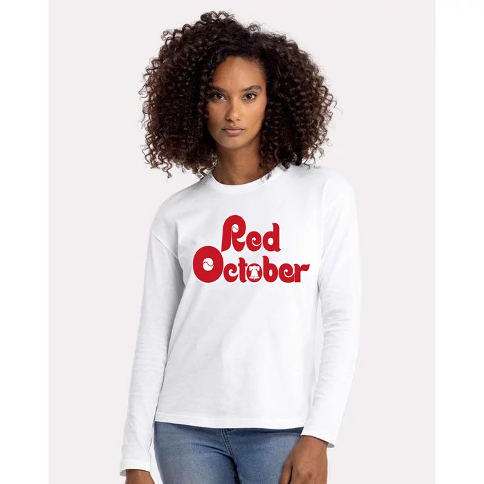 Vintage Red October Philadelphia Skyline Baseball Womens Cotton Relaxed Long Sleeve T-Shirt