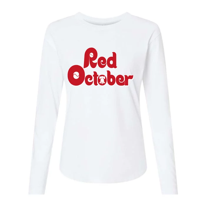 Vintage Red October Philadelphia Skyline Baseball Womens Cotton Relaxed Long Sleeve T-Shirt