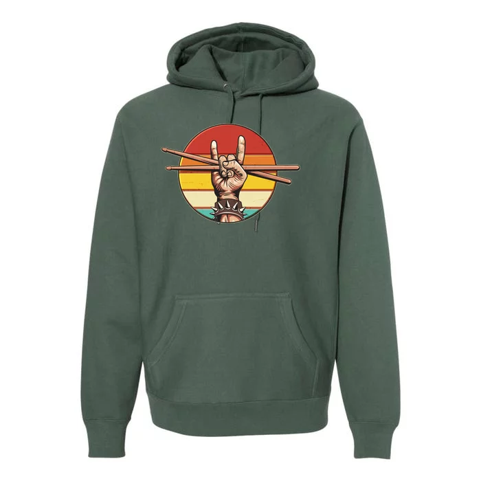 Vintage Rock One Drummer Drum Sticks Premium Hoodie