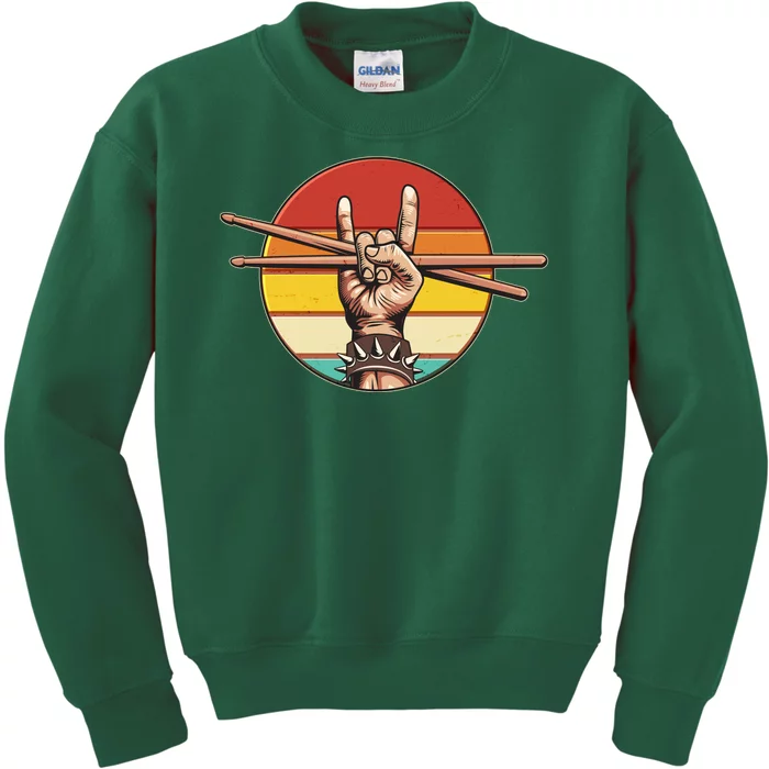 Vintage Rock One Drummer Drum Sticks Kids Sweatshirt