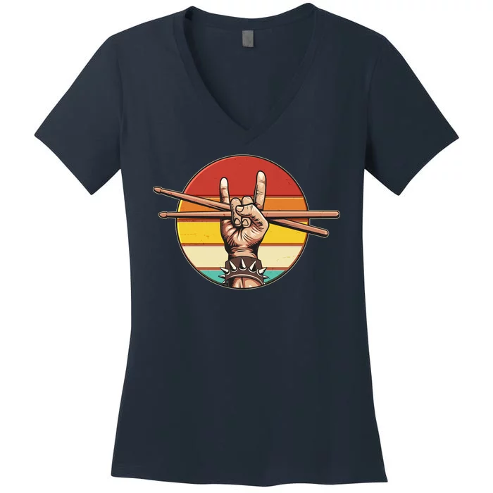 Vintage Rock One Drummer Drum Sticks Women's V-Neck T-Shirt